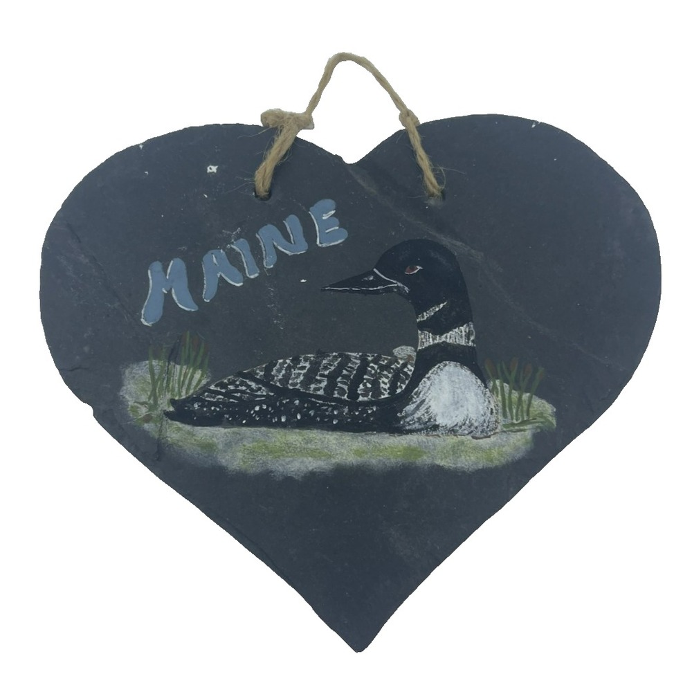 Slate Heart Hand‎ Painted Duck Artist Signed Charles Bemis 6" Hanging